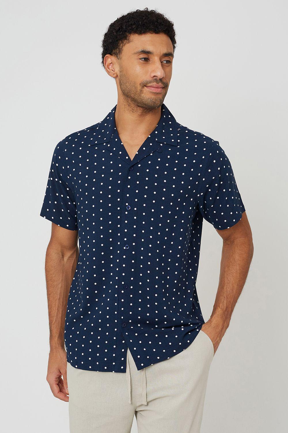Revere Collar Polka Dot Short Sleeve Shirt by BRAVE SOUL