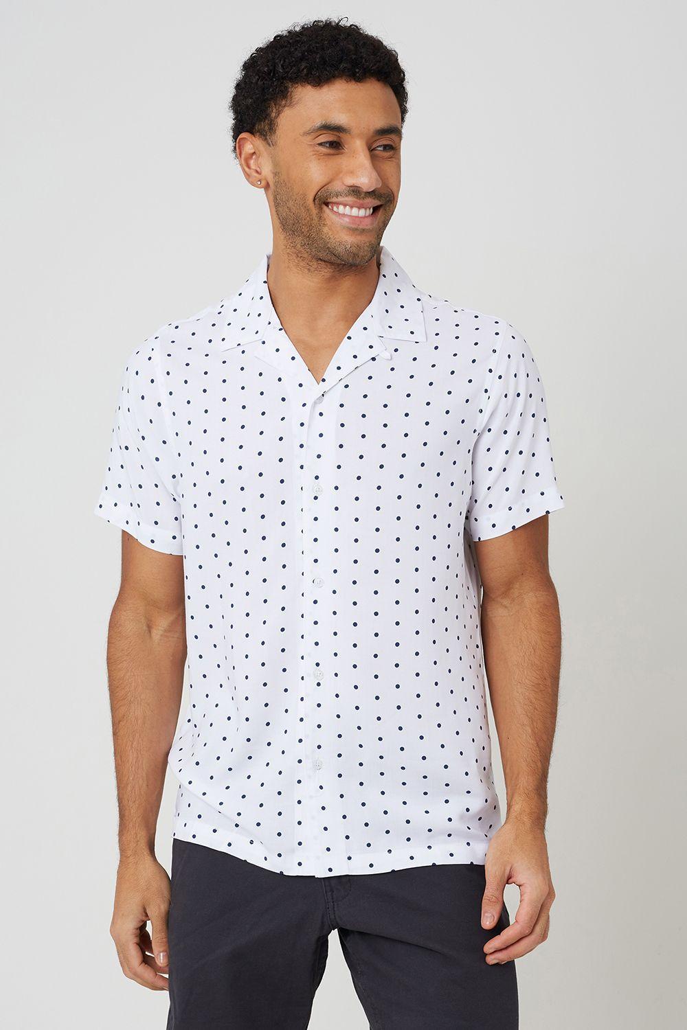 Revere Collar Polka Dot Short Sleeve Shirt by BRAVE SOUL