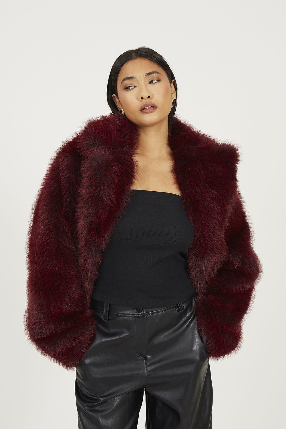 Revere Collar Short Faux Fur Jacket by BRAVE SOUL