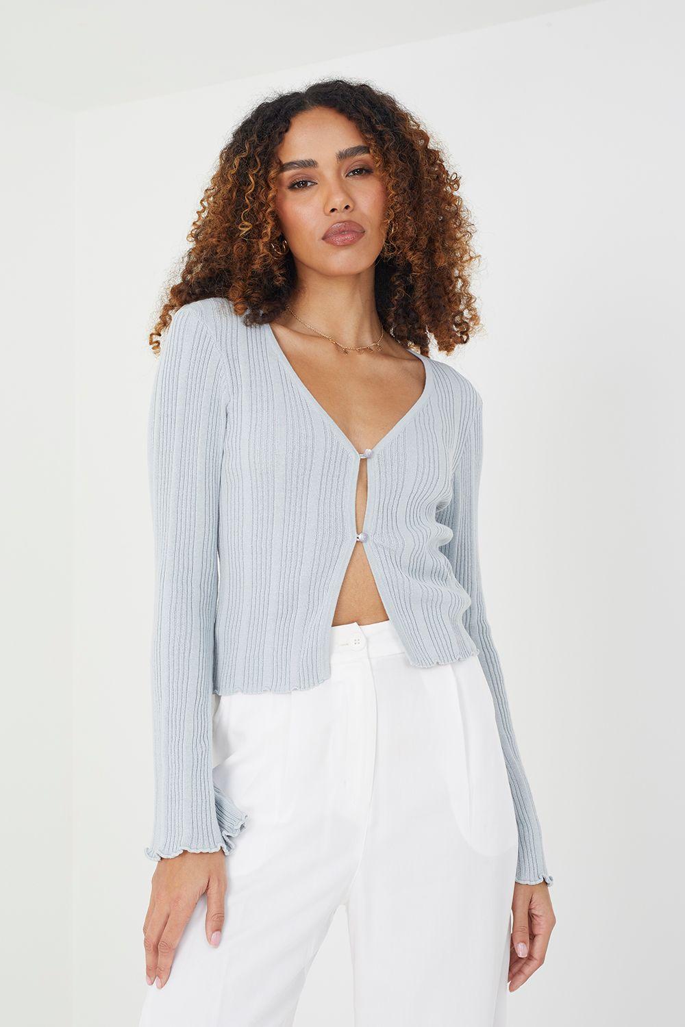 Ribbed Knitted Cardigan with Wide Sleeve by BRAVE SOUL