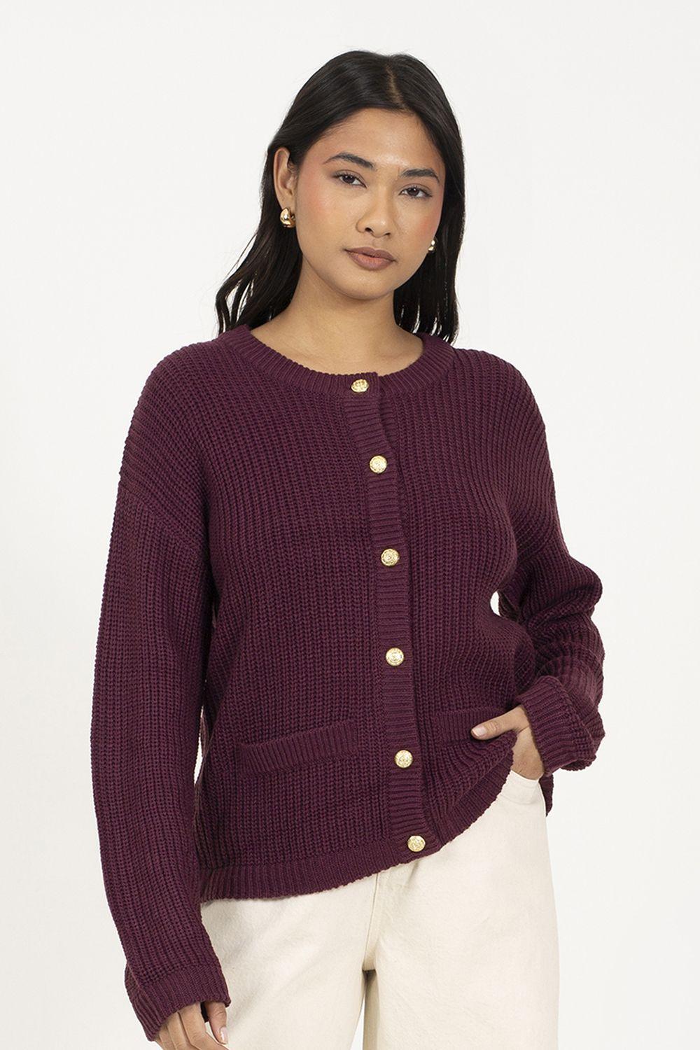 Round Neck Fisherman Knit Cardigan by BRAVE SOUL