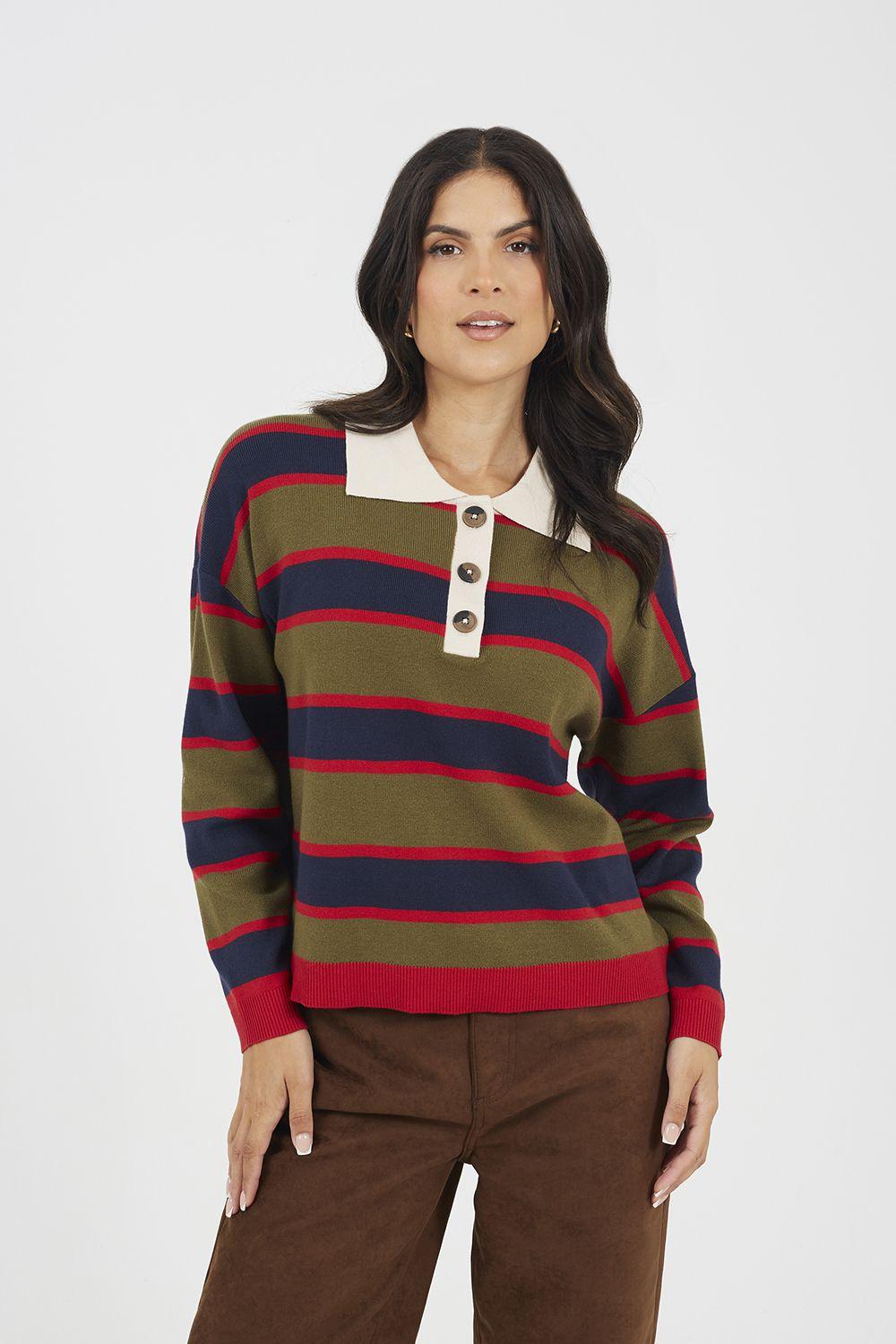 Rubgy Stripe Knitted Jumper by BRAVE SOUL