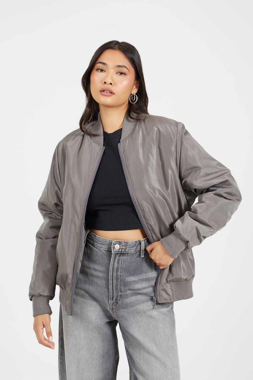 Ruched Sleeve Oversized Bomber Jacket by BRAVE SOUL