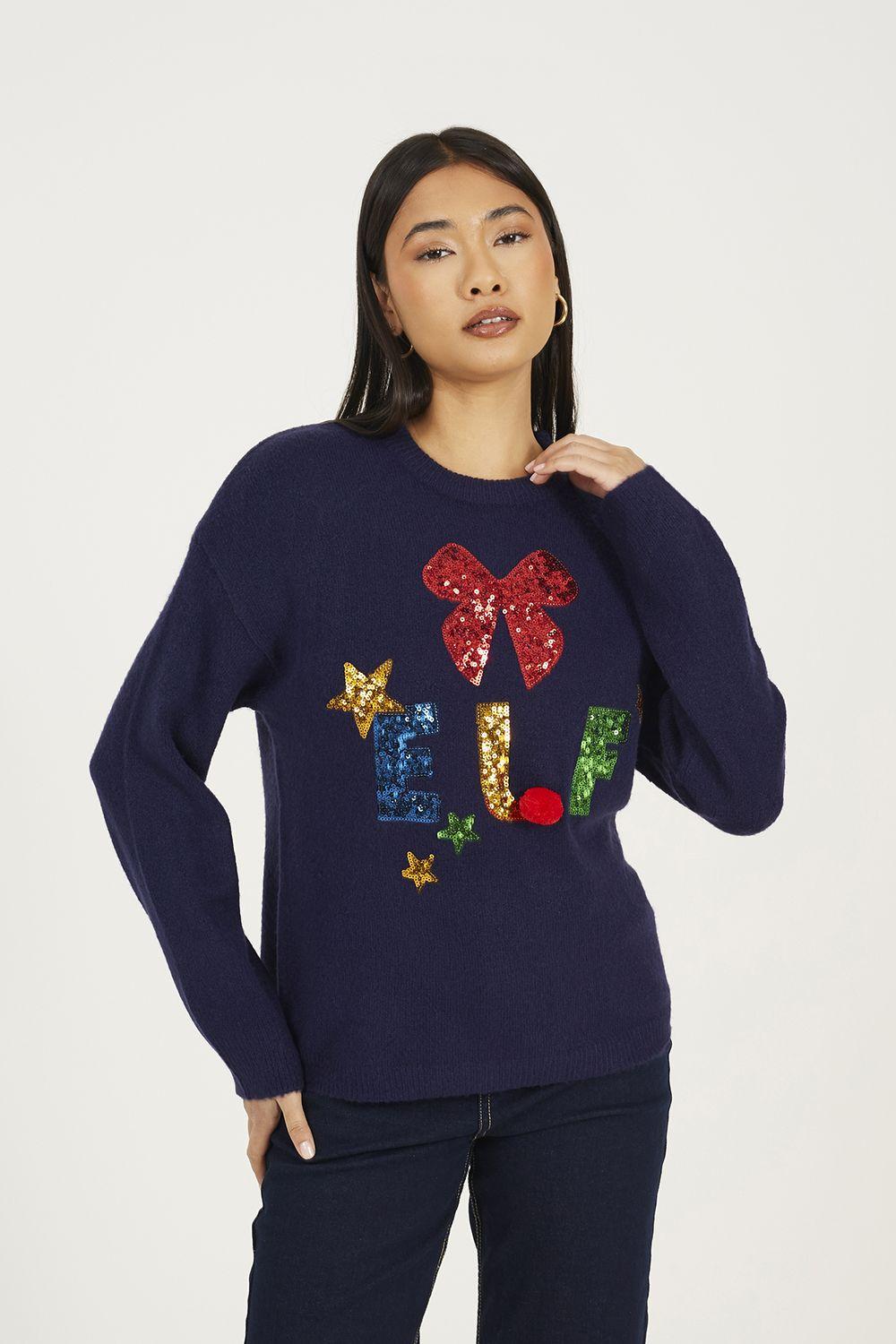 Sequin Embellished Elf Christmas Jumper by BRAVE SOUL