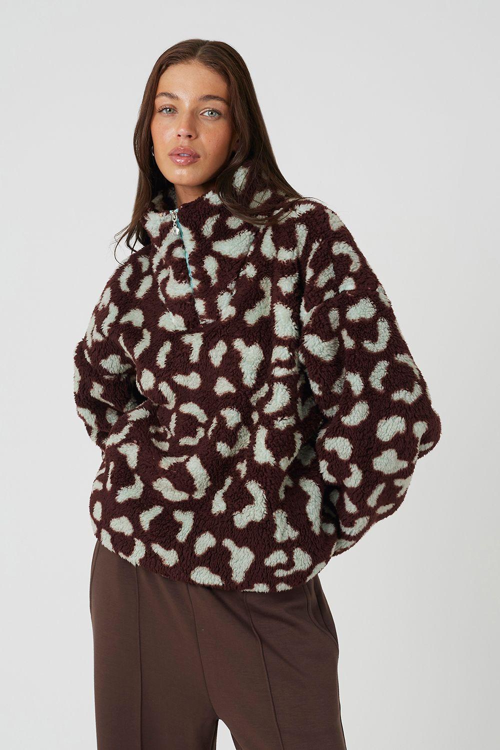 Sherpa Fleece Animal Print Sweatshirt by BRAVE SOUL