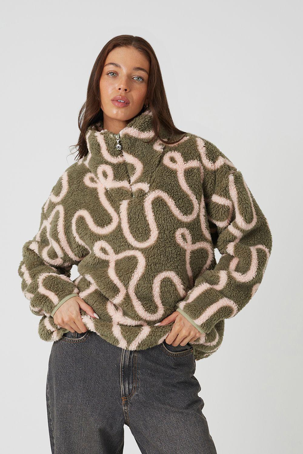 Sherpa Fleece Squiggle Print Sweatshirt by BRAVE SOUL