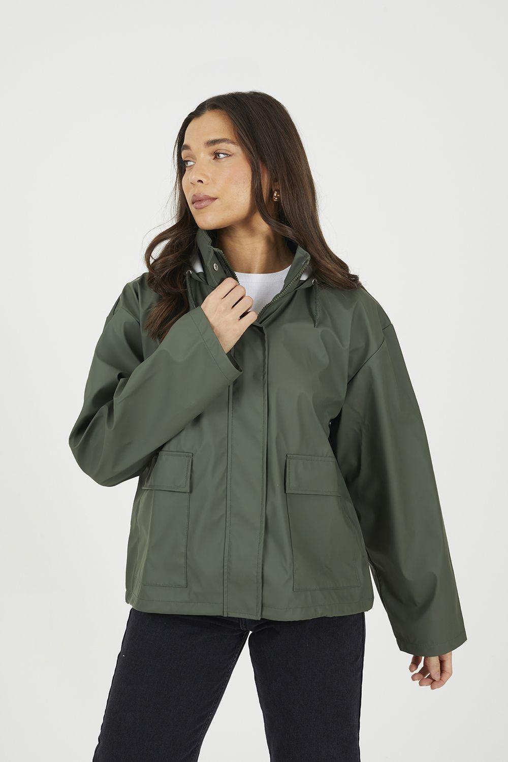 Short Rubberised Hooded Rain Mac by BRAVE SOUL