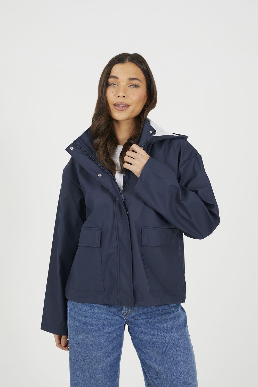 Short Rubberised Hooded Rain Mac by BRAVE SOUL