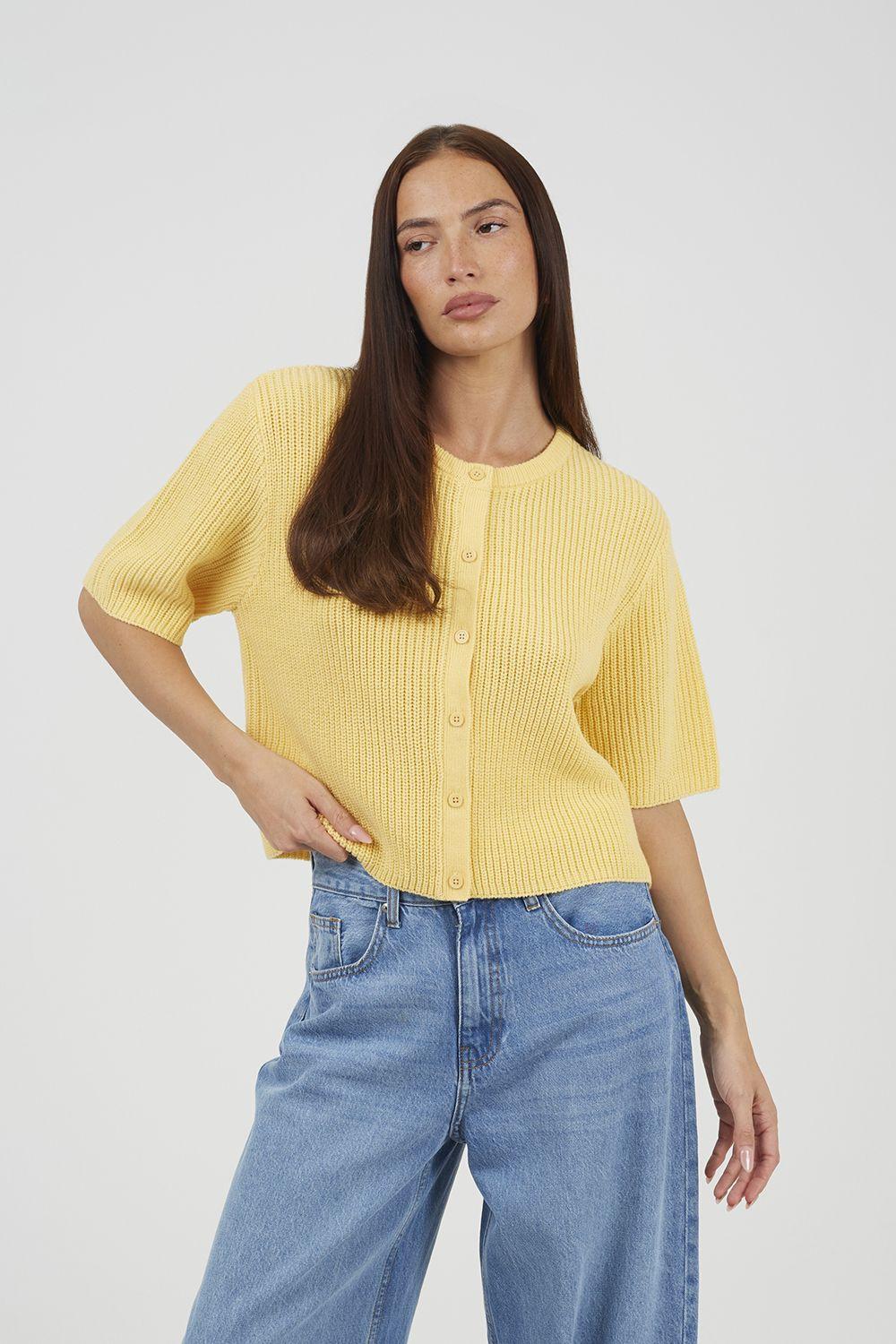 Short Sleeve Crew Neck Fisherman Knit Cardigan by BRAVE SOUL