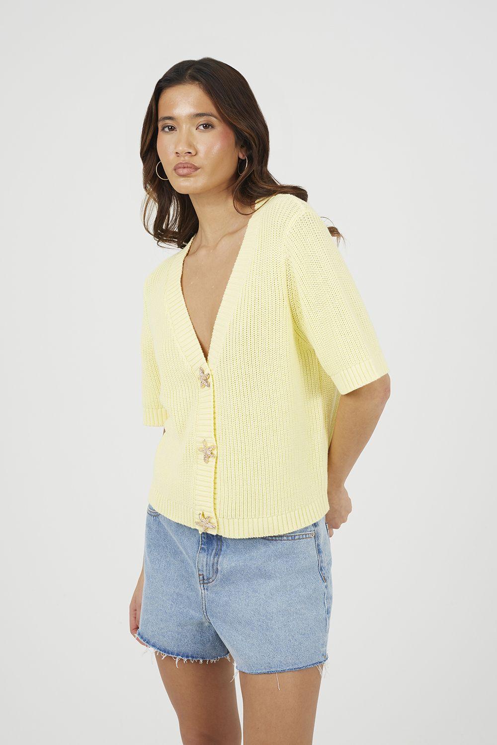 Short Sleeve Knitted Cardigan With Starfish Buttons by BRAVE SOUL