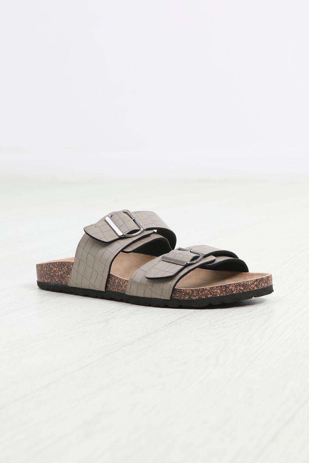 Snake Effect Buckle Strap Cork Sandals by BRAVE SOUL