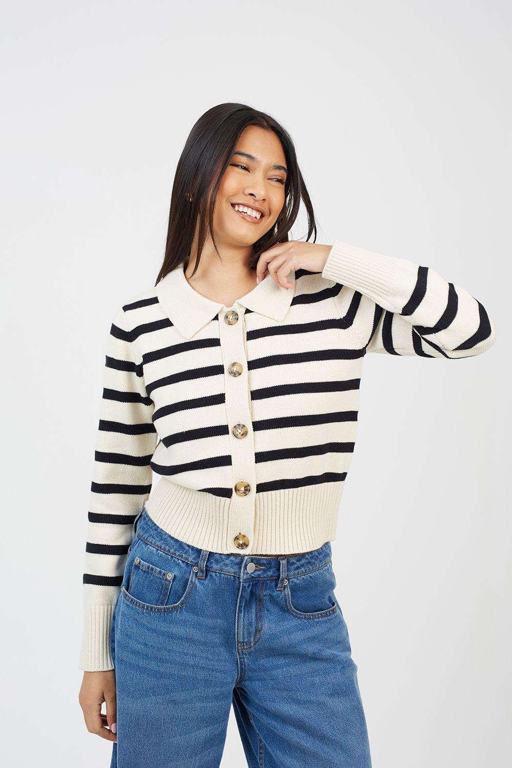 Stripe Collared Cardigan by BRAVE SOUL