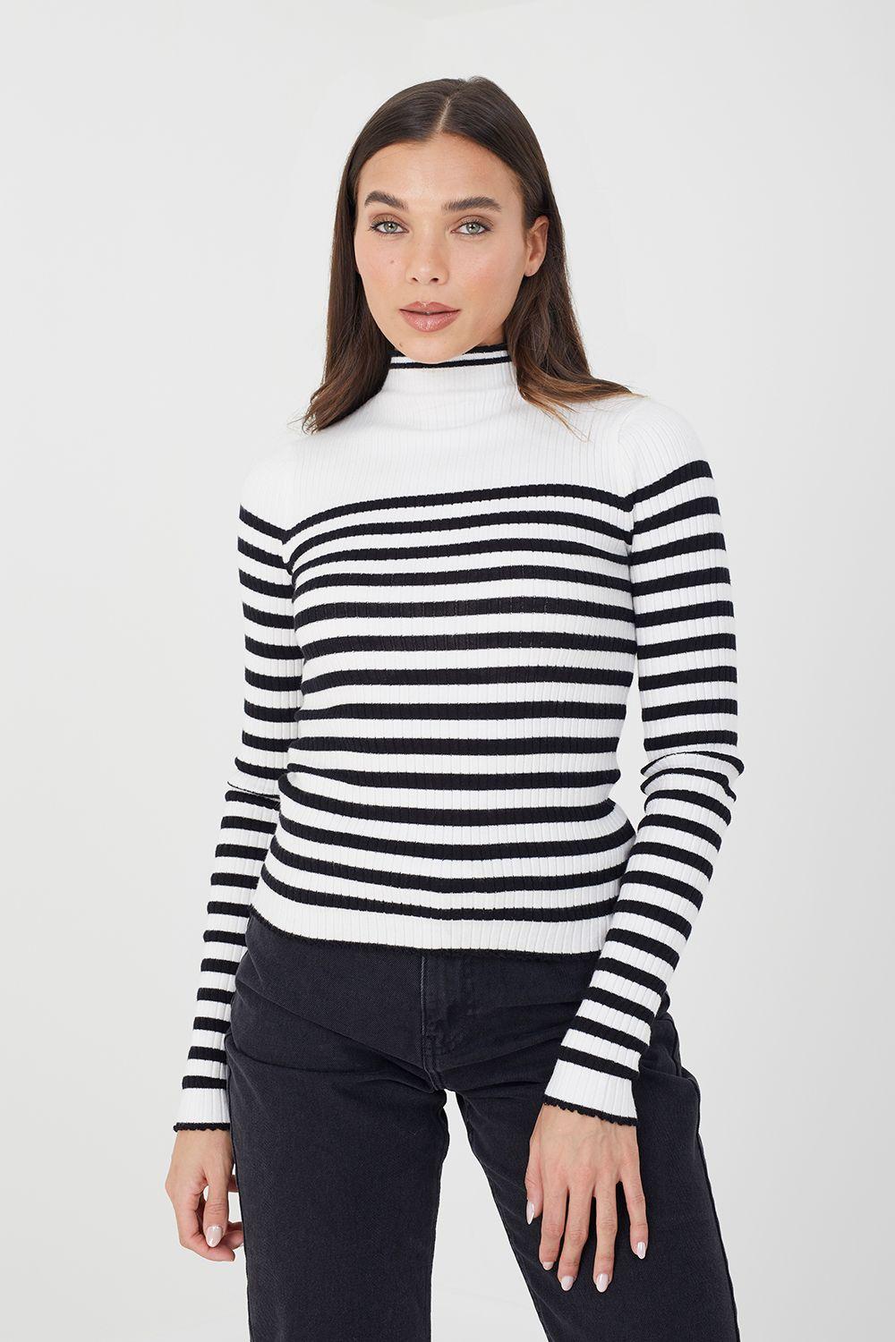 Stripe Rib Turtleneck Jumper by BRAVE SOUL