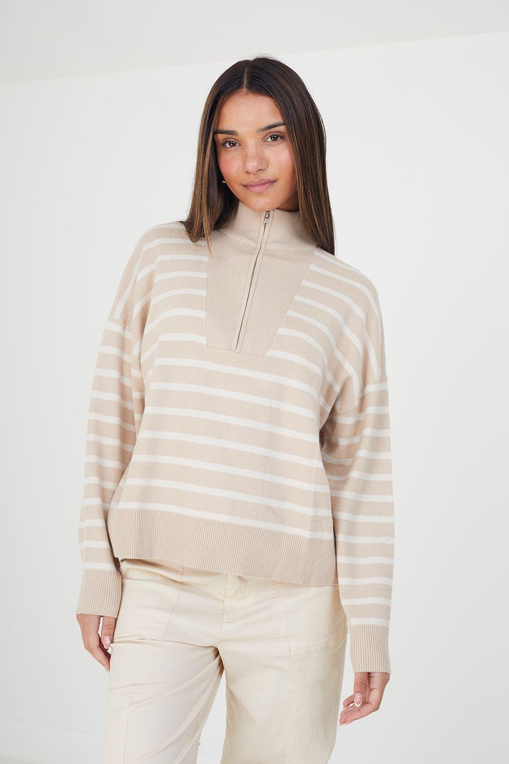 Striped 1/2 Zip Knitted Jumper by BRAVE SOUL