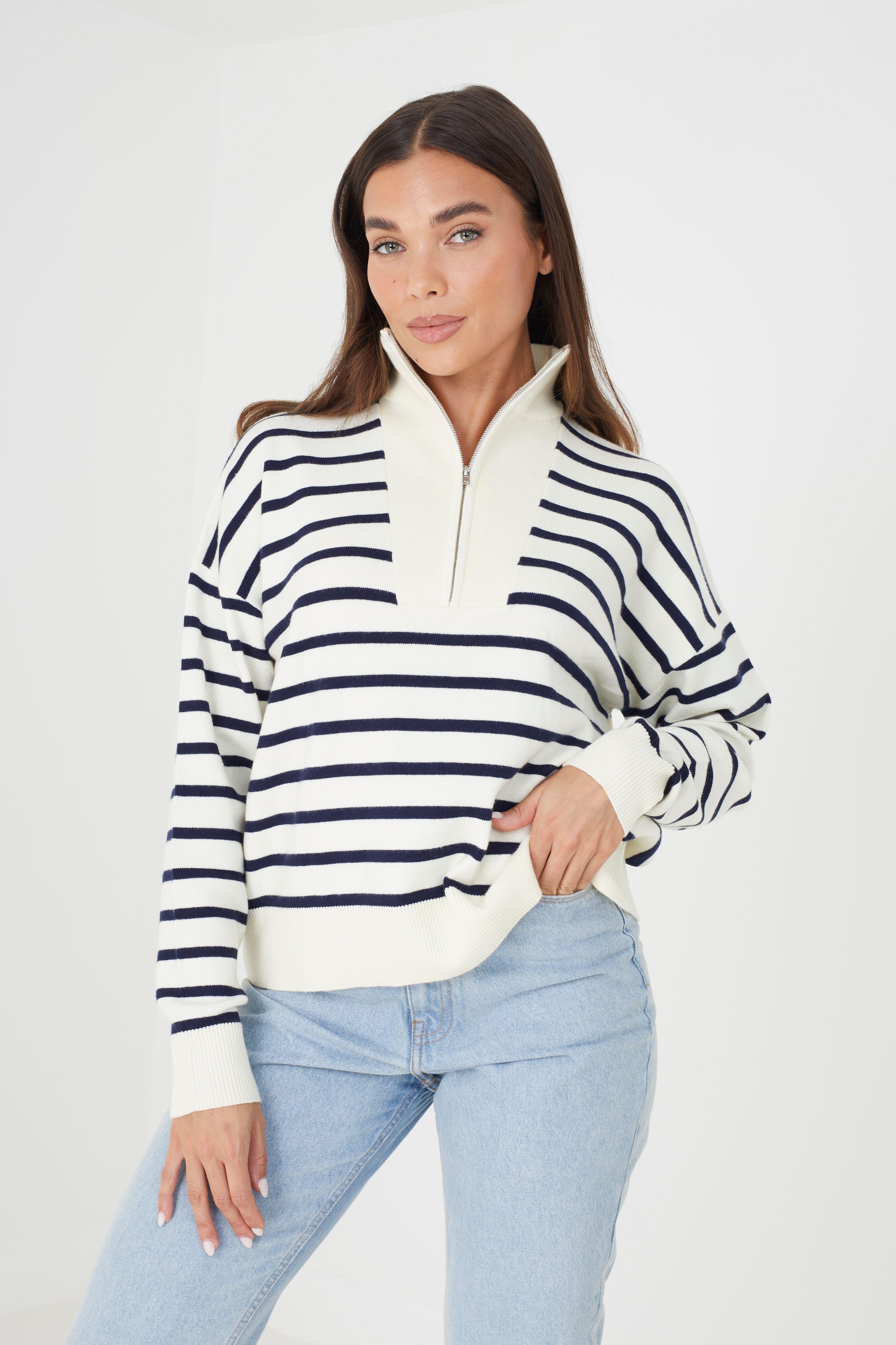 Striped 1/2 Zip Knitted Jumper by BRAVE SOUL