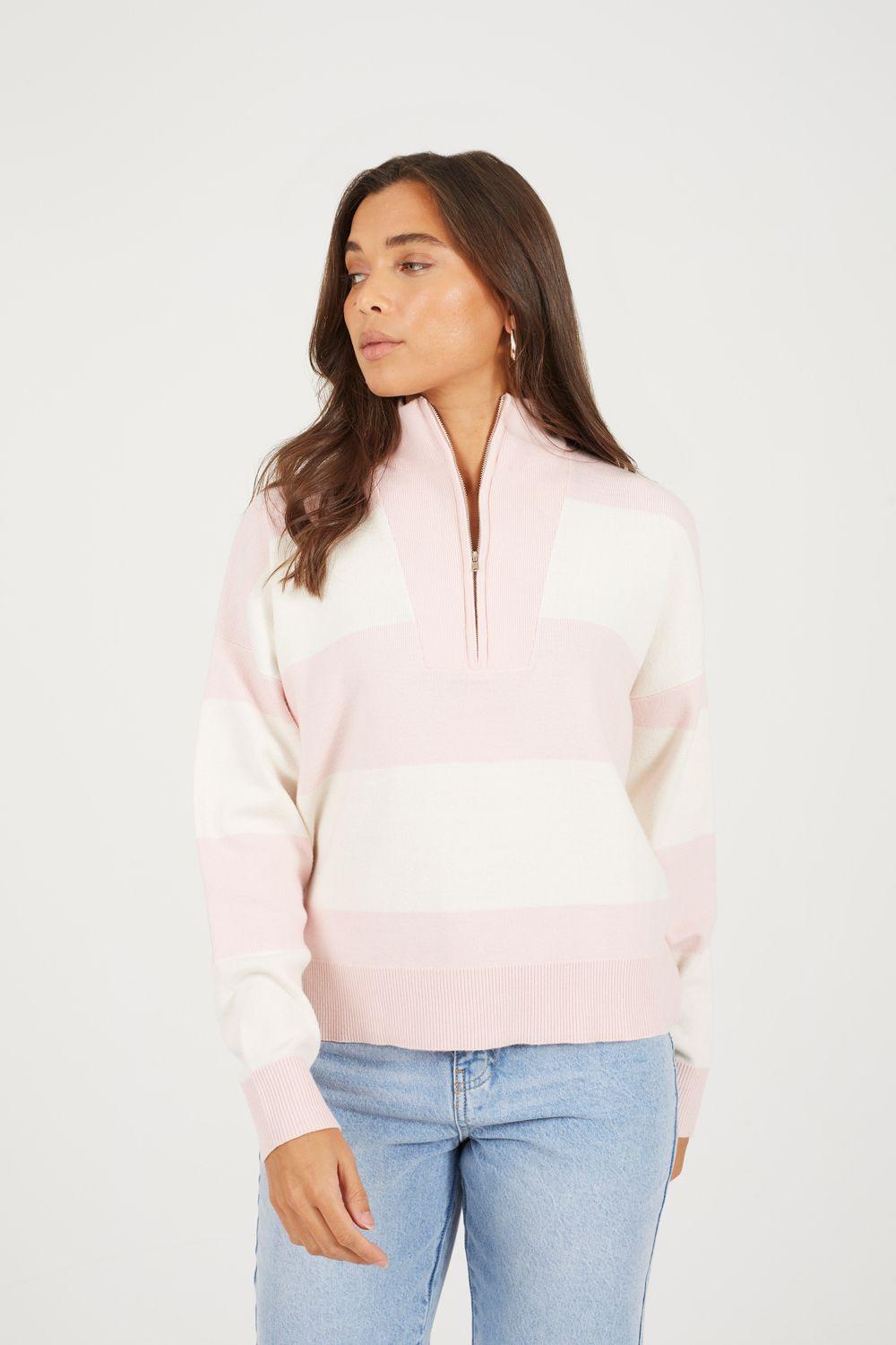 Striped Half Zip Knitted Jumper by BRAVE SOUL
