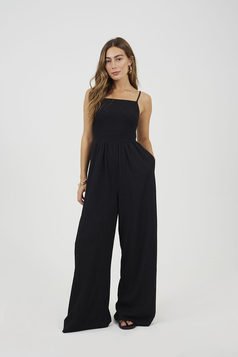 Textured Jersey Strappy Wide Leg Jumpsuit by BRAVE SOUL