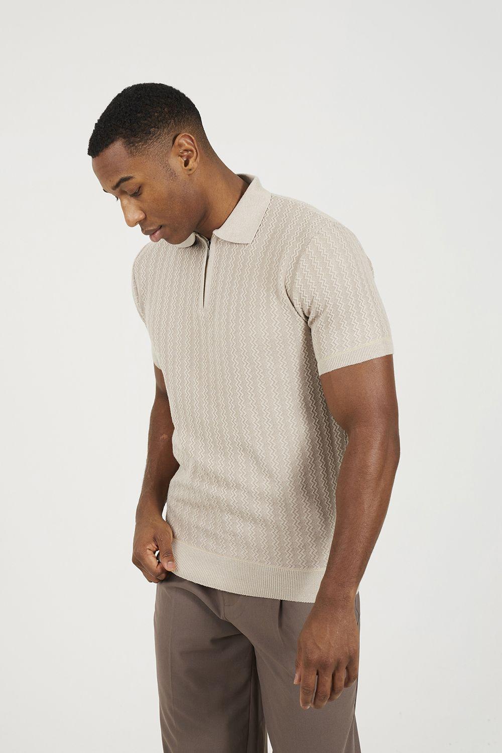 Textured Zip Neck Knitted Polo by BRAVE SOUL