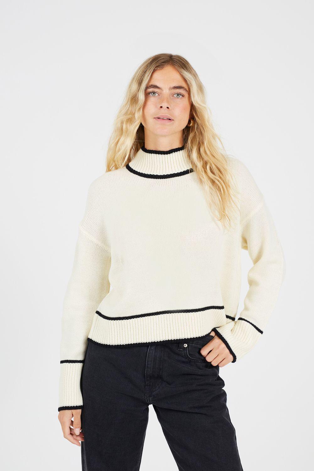 Turtleneck Knitted Jumper with Contrast Trim by BRAVE SOUL