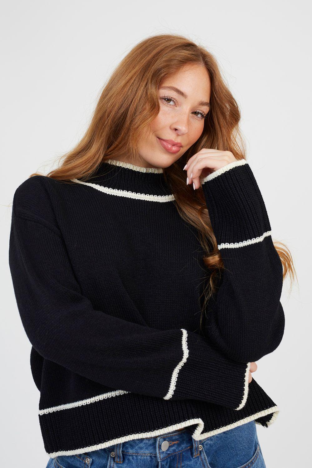 Turtleneck Knitted Jumper with Contrast Trim by BRAVE SOUL