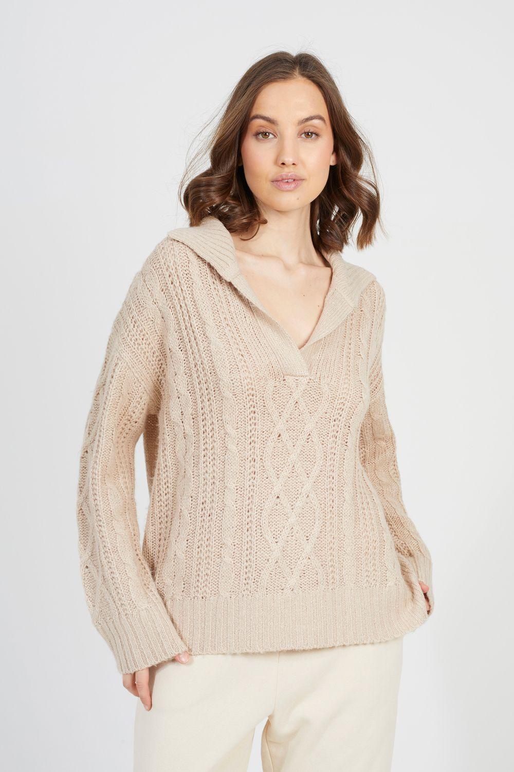 V-Neck Cable Knit Jumper by BRAVE SOUL