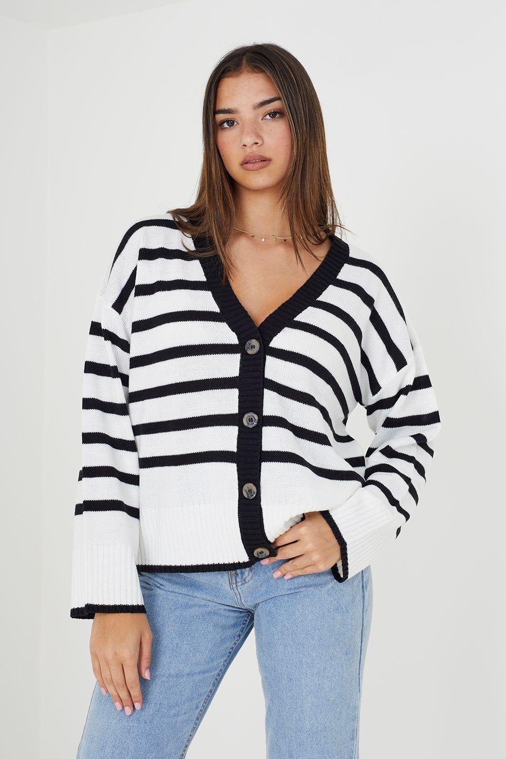 V-Neck Striped Cardigan by BRAVE SOUL
