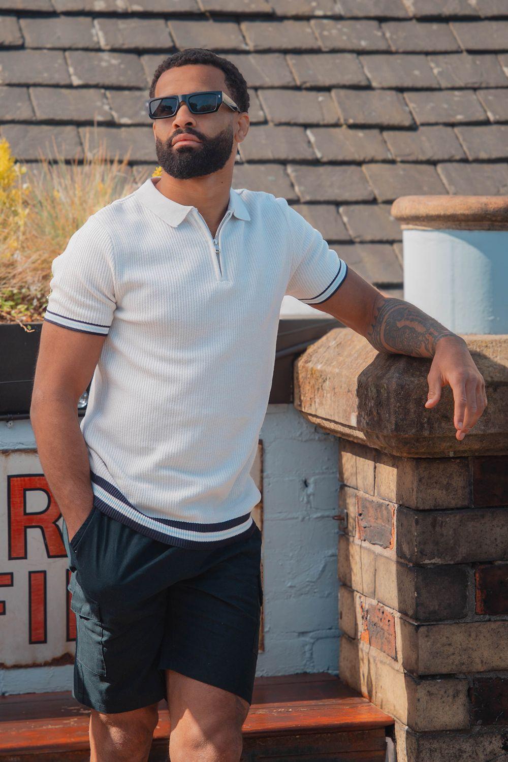 Zip Neck Knitted Polo with Contract Trim by BRAVE SOUL