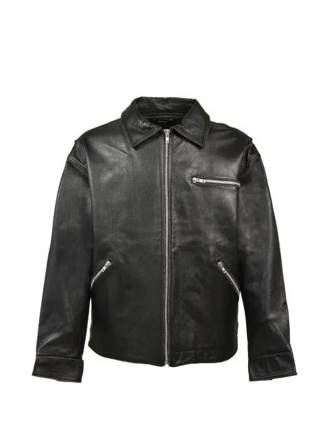 Grunge zip-up grained leather jacket by BREATH
