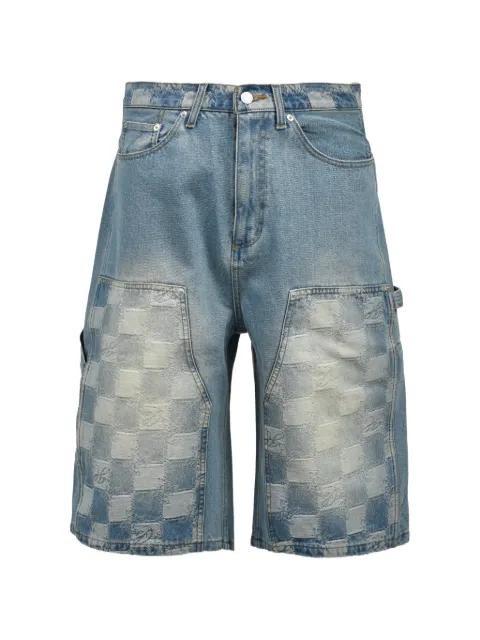 check-pattern distressed shorts by BREATH