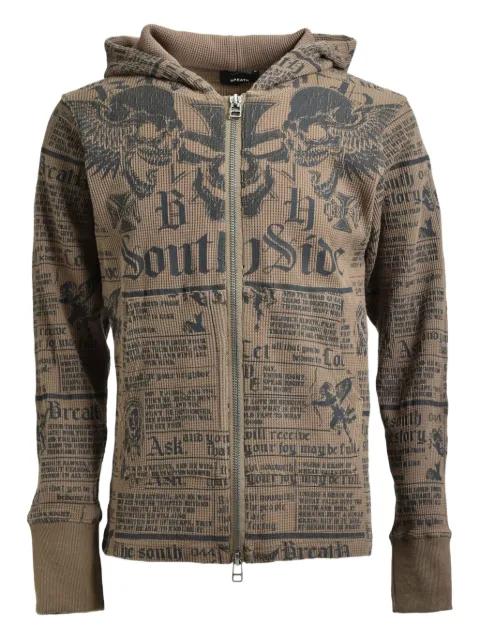 skull-print waffle hoodie by BREATH