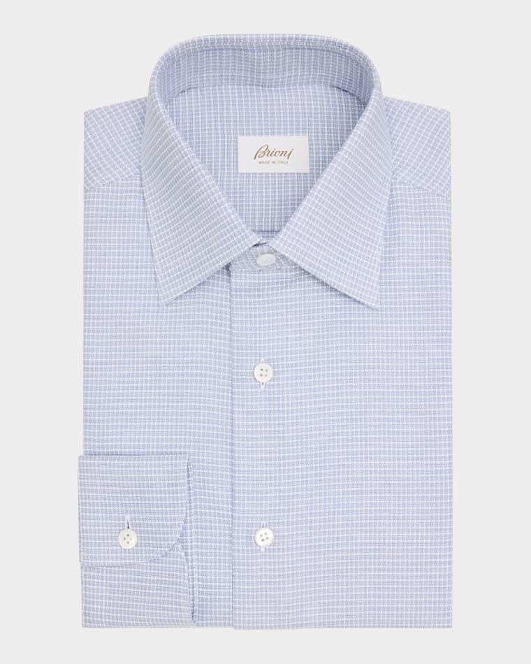 Men's Cotton Textured-Check Point Collar Dress Shirt by BRIONI