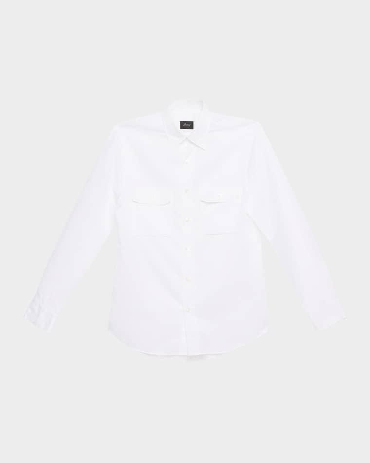 Men's Cotton and Linen Flap-Pocket Military Shirt by BRIONI