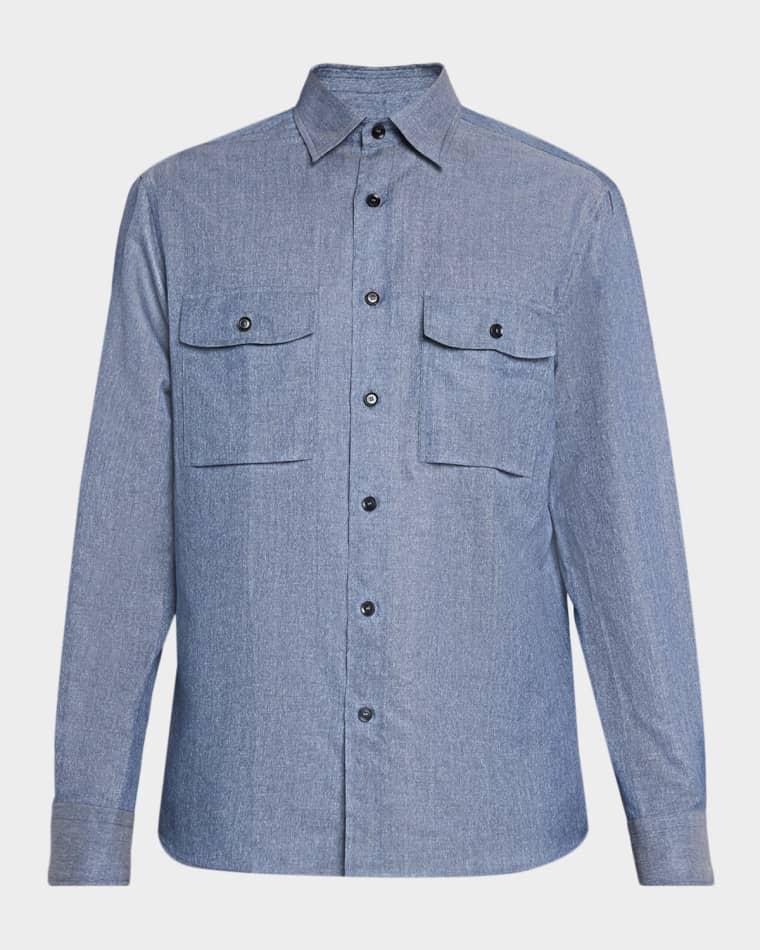 Men's Cotton and Linen Flap-Pocket Military Shirt by BRIONI