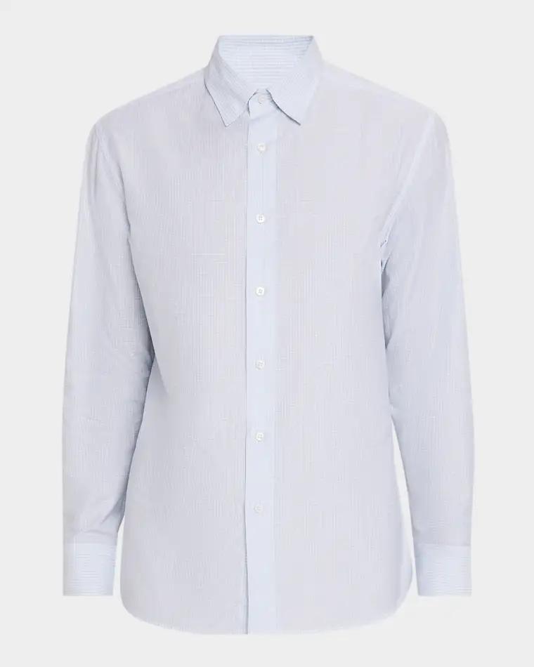 Men's Cotton and Linen Micro-Check Sport Shirt by BRIONI