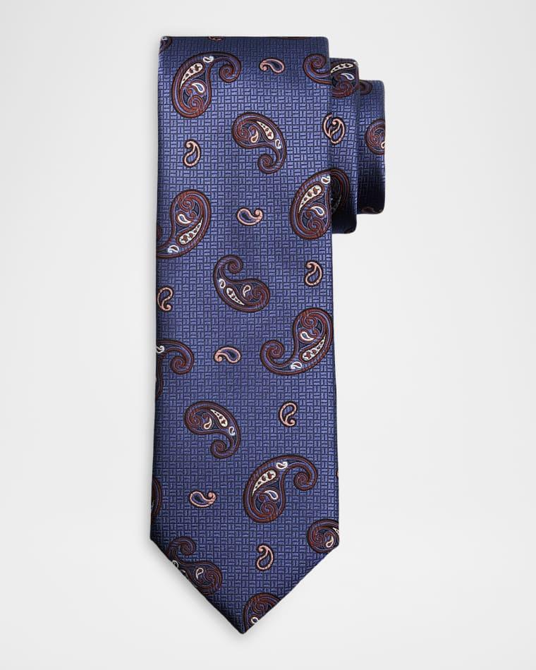 Men's Micro-Geometric Woven Paisley Silk Tie by BRIONI