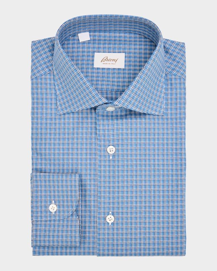Men's Petite-Check Cotton Point-Collar Dress Shirt by BRIONI