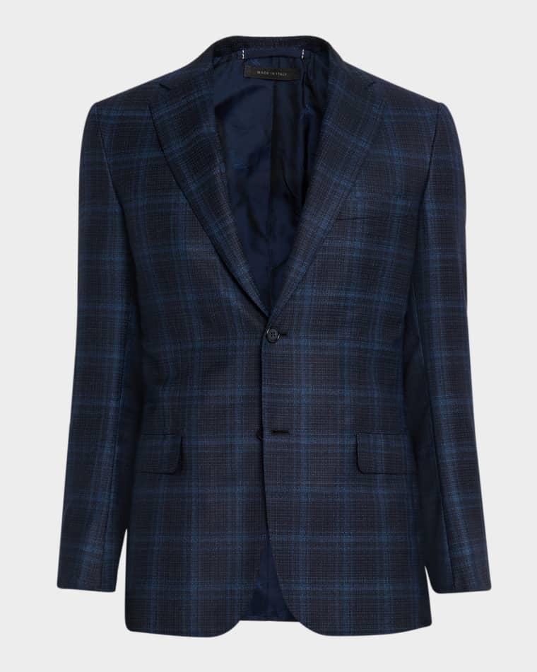 Men's Plaid Single-Breasted Blazer Jacket by BRIONI