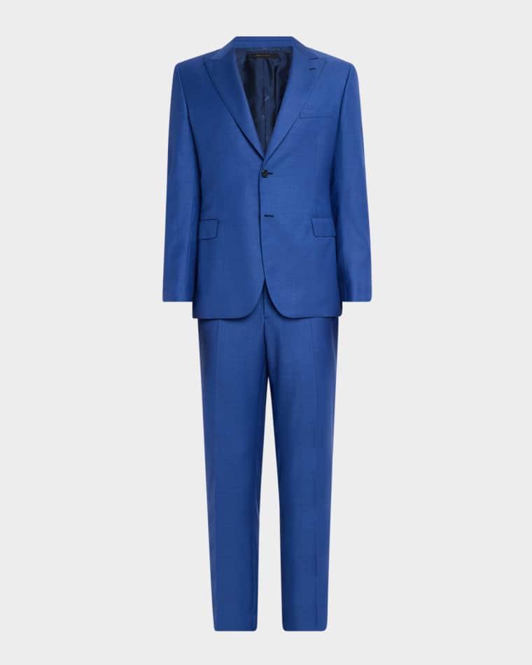 Men's Sharkskin Wool Peak-Lapel Suit by BRIONI