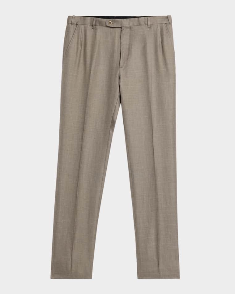 Men's Silk Twill Flat-Front Trousers by BRIONI