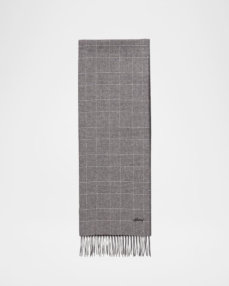Men's Silk and Cashmere Double-Face Houndstooth Plaid Scarf by BRIONI