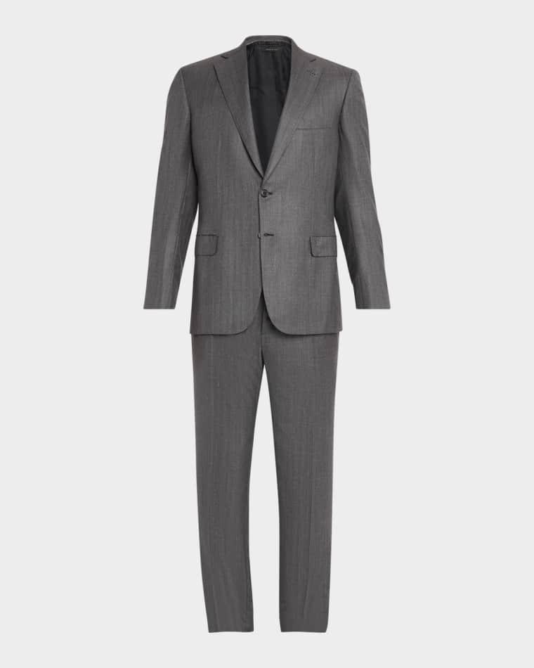 Men's Tonal Herringbone Wool-Silk Two-Piece Suit by BRIONI