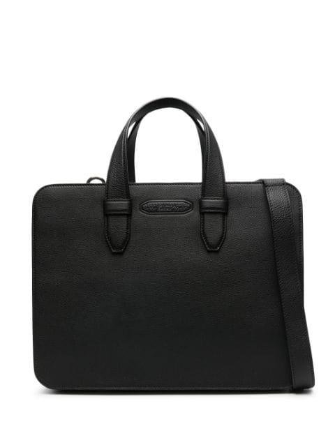 logo-embossed leather briefcase by BRIONI