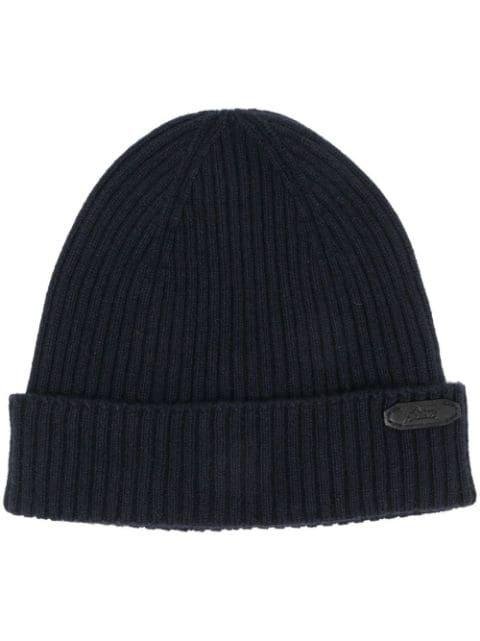 logo-patch ribbed-knit beanie by BRIONI
