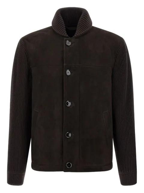 ribbed-sleeve suede bomber jacket by BRIONI