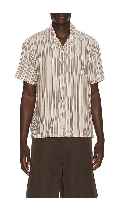 Brixton Bunker Twisted Stripe Woven Shirt in Wine,Brown by BRIXTON