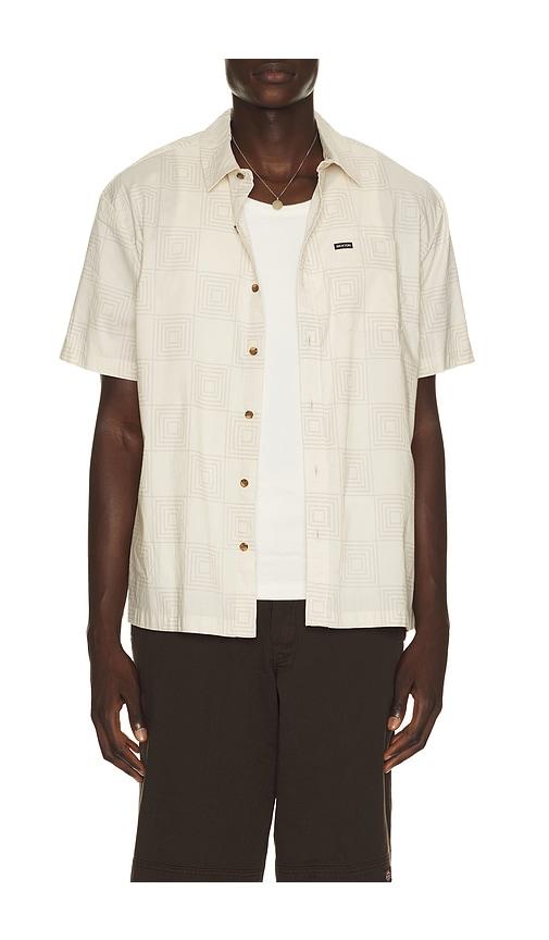 Brixton Cru Print Short Sleeve Shirt in White & Geo Checker in Cream by BRIXTON