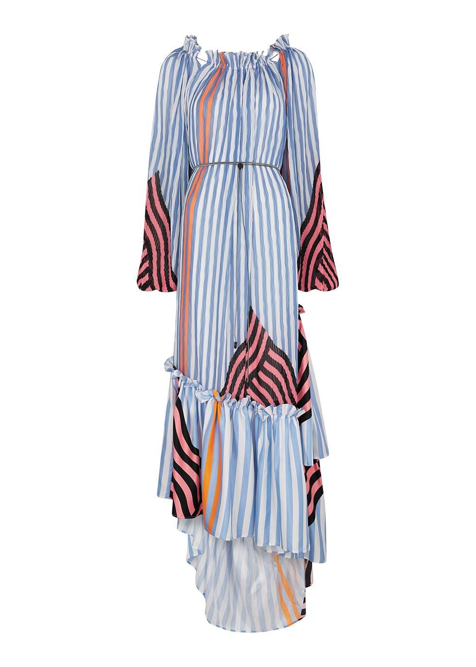 Nora striped plissé maxi dress by BROGGER