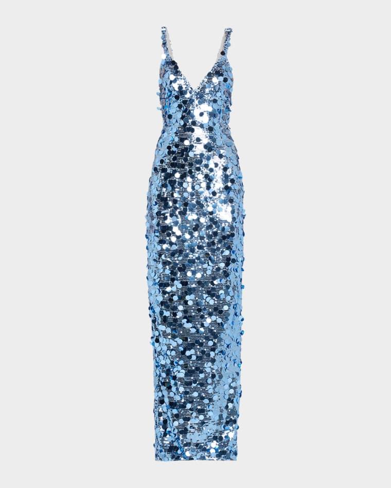 Allegra Deep V-Neck Sequin Column Gown by BRONX BANCO