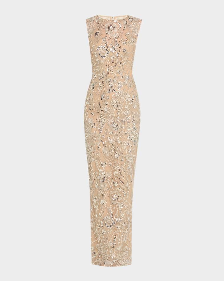 Violet Bead & Sequin Floral-Embroidered Gown by BRONX BANCO