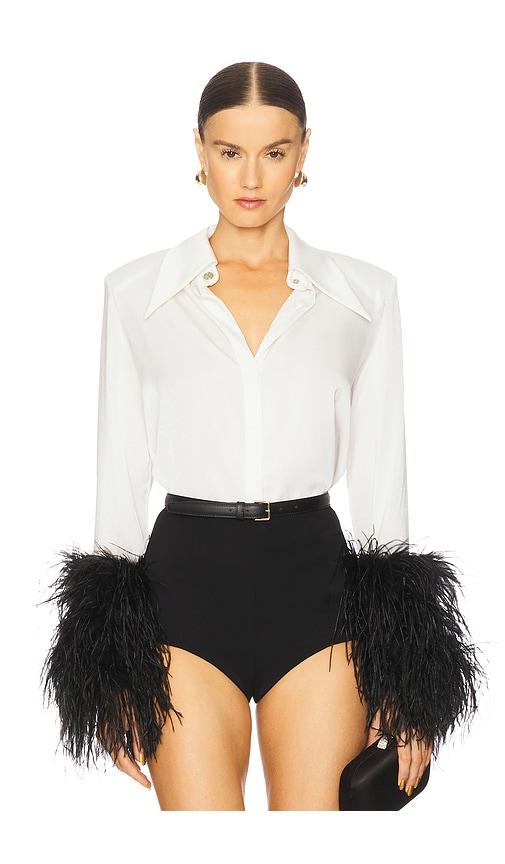 Bronx and Banco Blair Top With Feather Trim in White by BRONX&BANCO